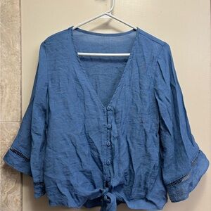 Cupshe Blue V-Neck Button-Down Blouse